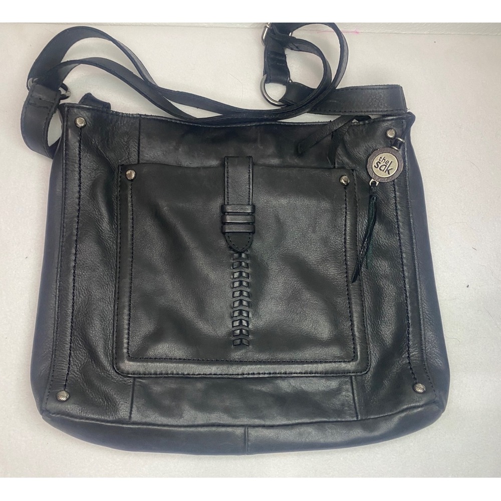 The Sak Crossbody Bag Women Medium Black Leather Whipstitch Messenger